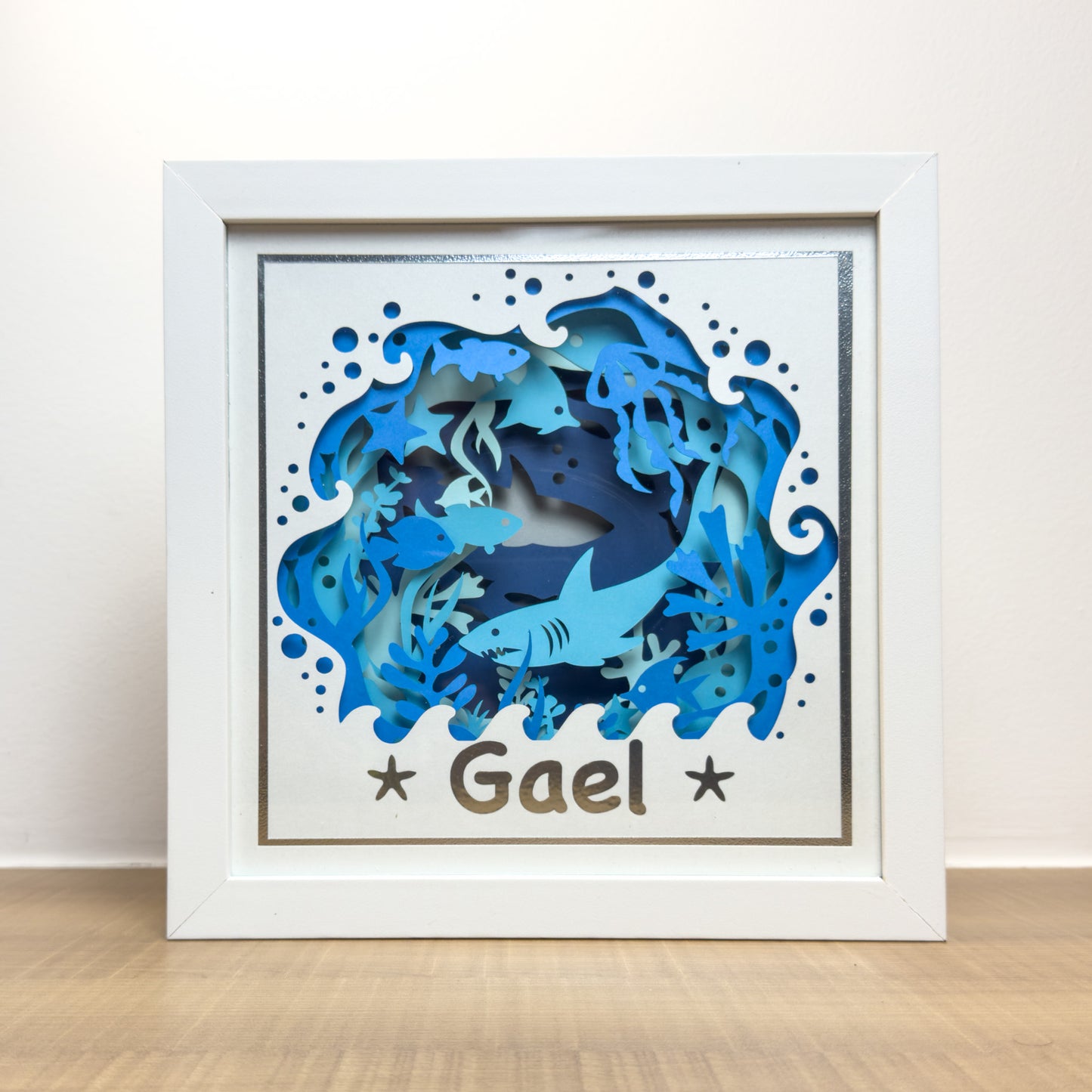 FUNDO DO MAR - TUBARÃO - Porta maternidade ou Quadro decorativo Personalizado