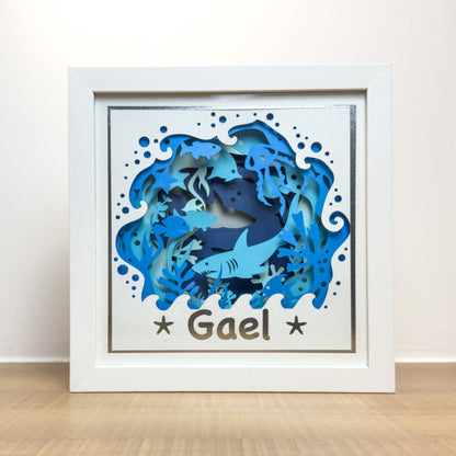 FUNDO DO MAR - TUBARÃO - Porta maternidade ou Quadro decorativo Personalizado