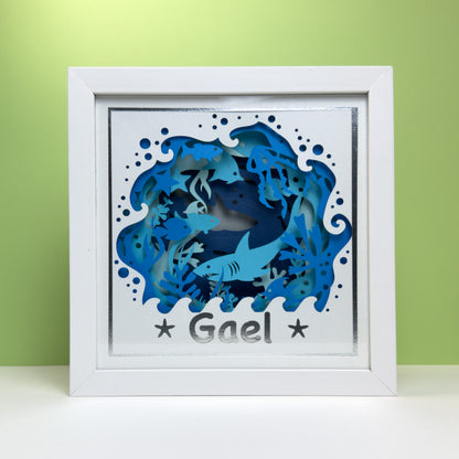 FUNDO DO MAR - TUBARÃO - Porta maternidade ou Quadro decorativo Personalizado