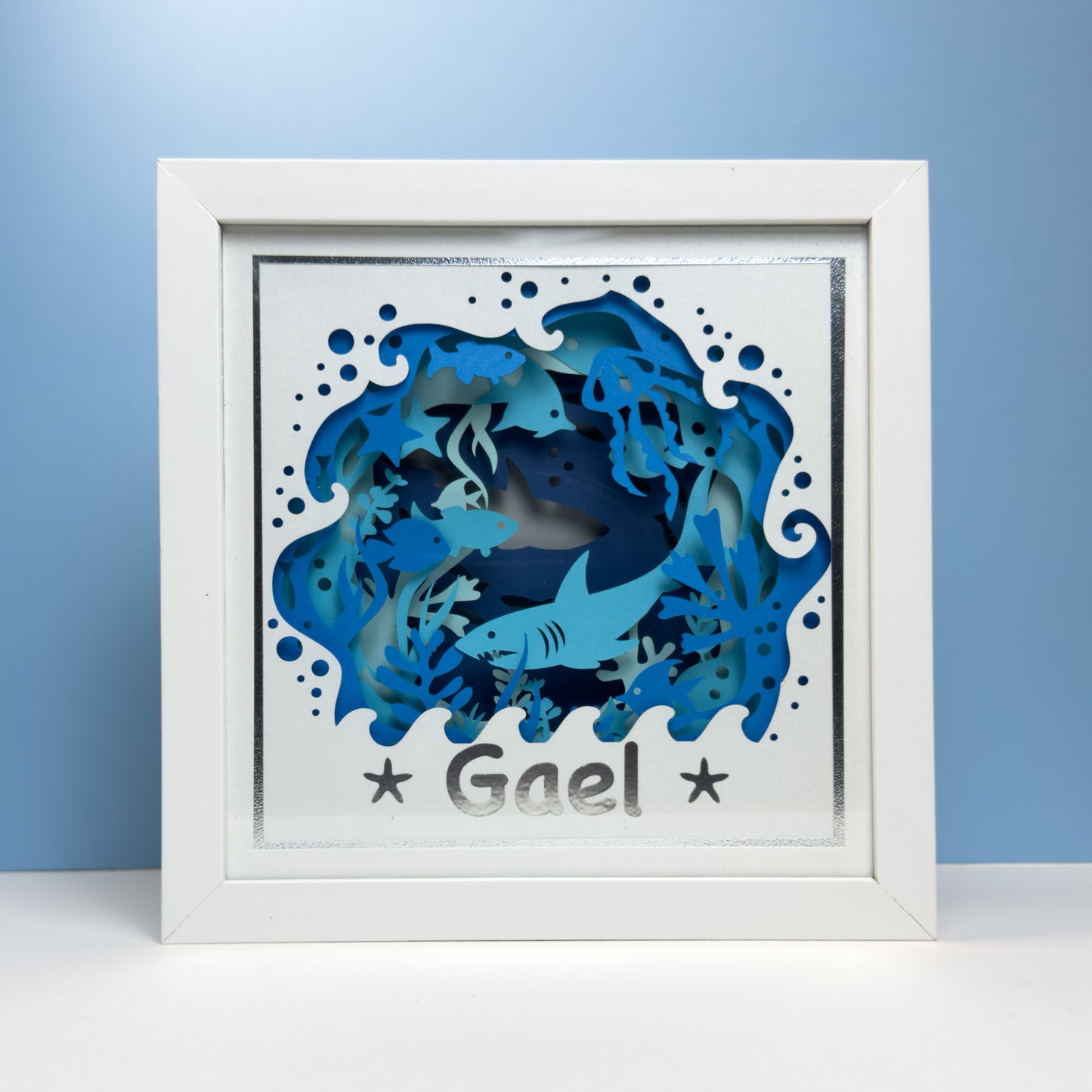 FUNDO DO MAR - TUBARÃO - Porta maternidade ou Quadro decorativo Personalizado