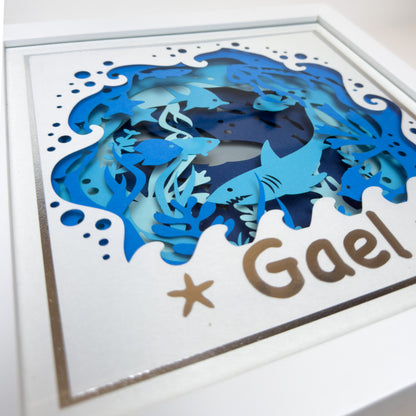 FUNDO DO MAR - TUBARÃO - Porta maternidade ou Quadro decorativo Personalizado