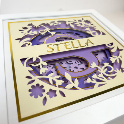 MONOGRAMA FLORES roxo- Porta maternidade ou Quadro decorativo personalizado