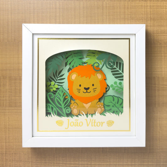 SAFARI DIVERTIDO - LEAO - Porta maternidade ou Quadro Personalizado